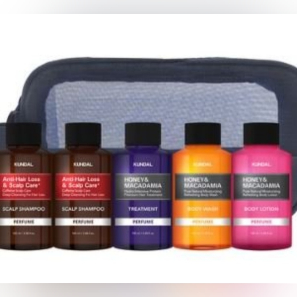 KUNDAL: HONEY&MACADAMIA HAIR CARE TRAVEL SET. 5 PC. VAR. SCENTS. ORG $60 NOW $48